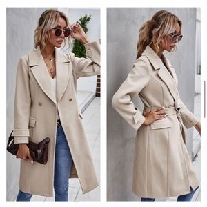 ❣️ NWT Cream Wool (faux) Long Trench Sz 8 💕🧥